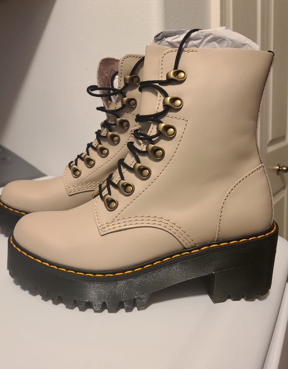 Dr. Martens Shoes - Dr. Martens Cream Lace-Up Platform Combat Boots with Black Sole